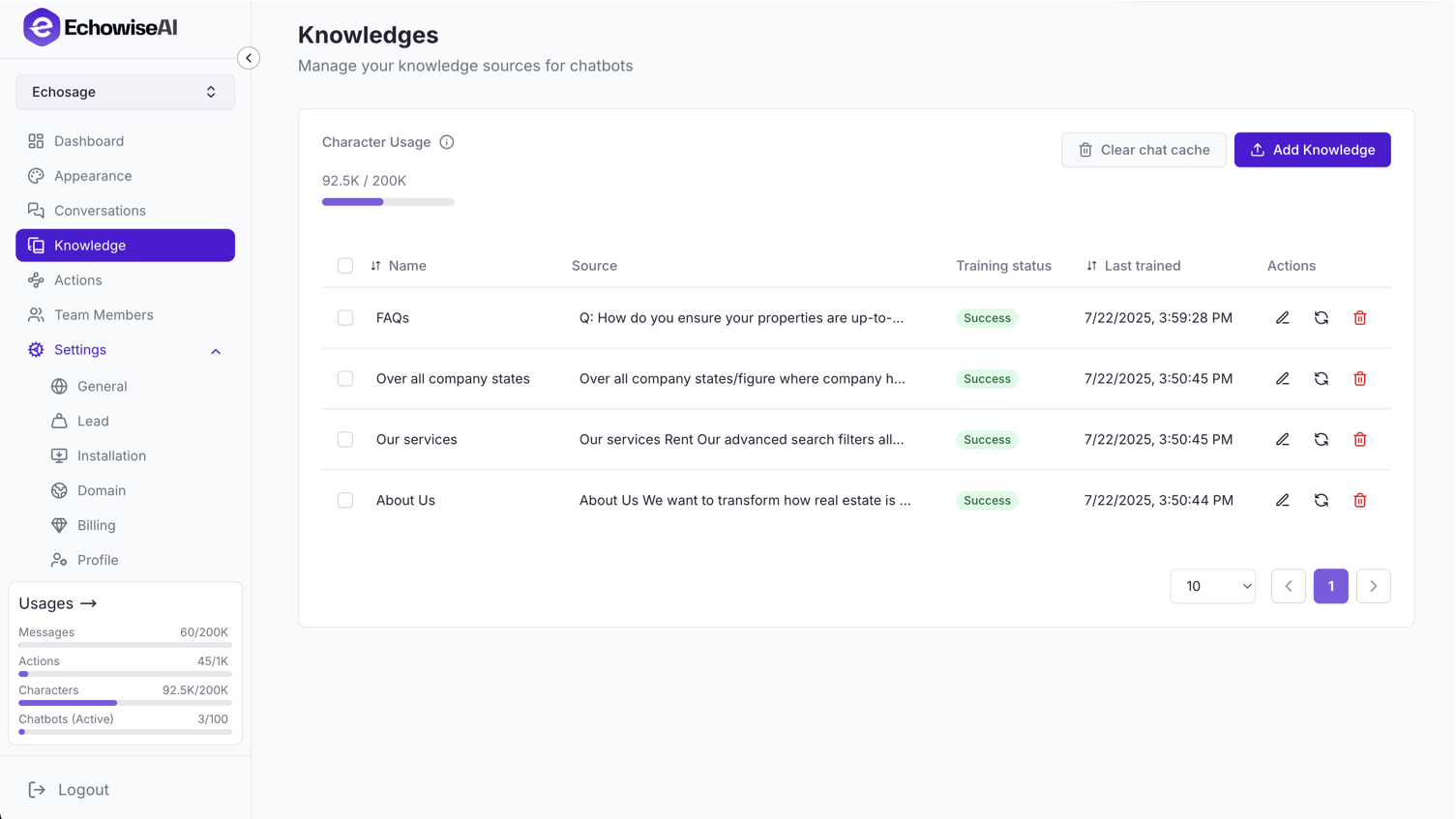 Knowledge sources UI